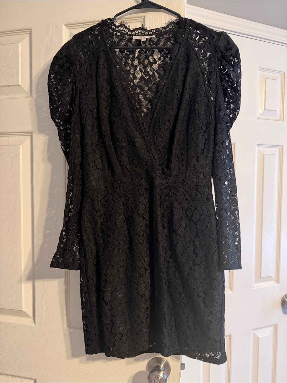 Wayf Black Lace V-Neck Long Sleeve Mini Dress